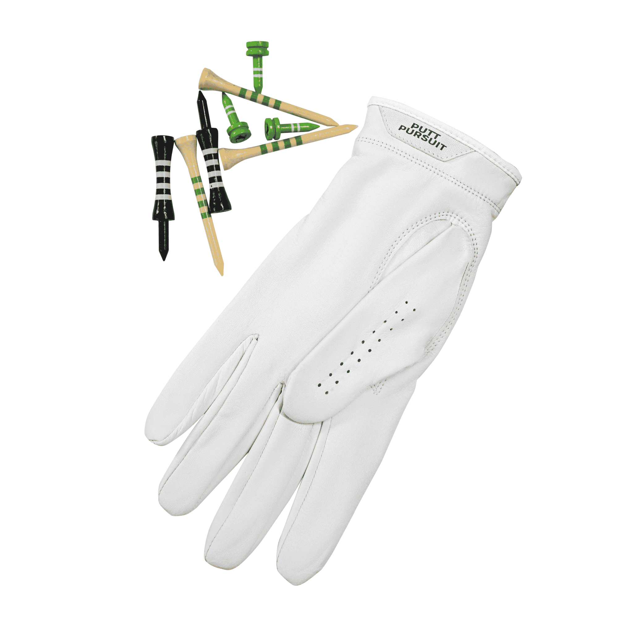 cabretta max form golf gloves palm side with bamboo golf tee