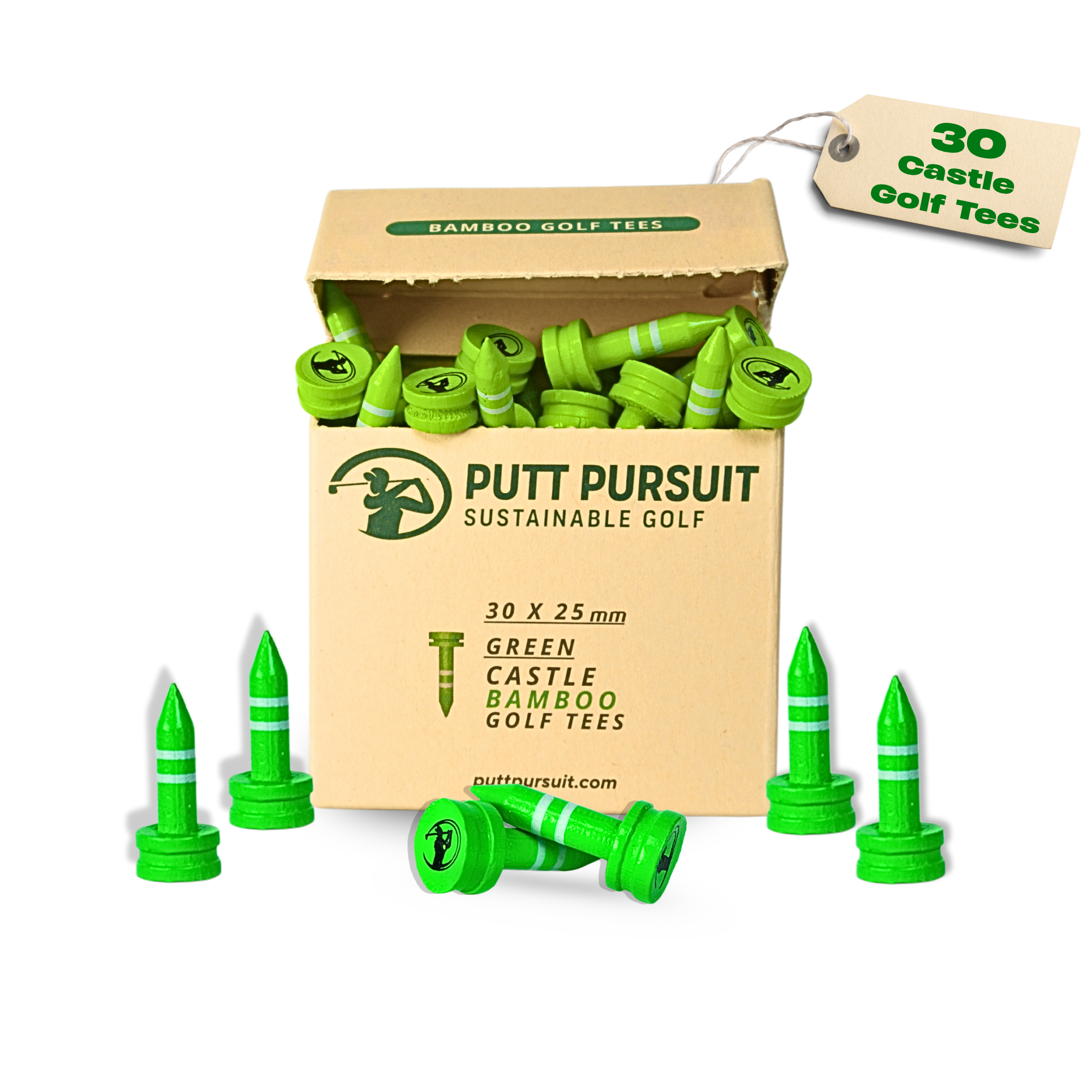25mm green castle bamboo golf tees