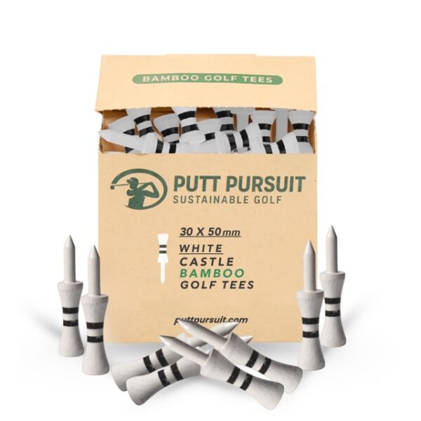 white 50mm bamboo castle golf tees
