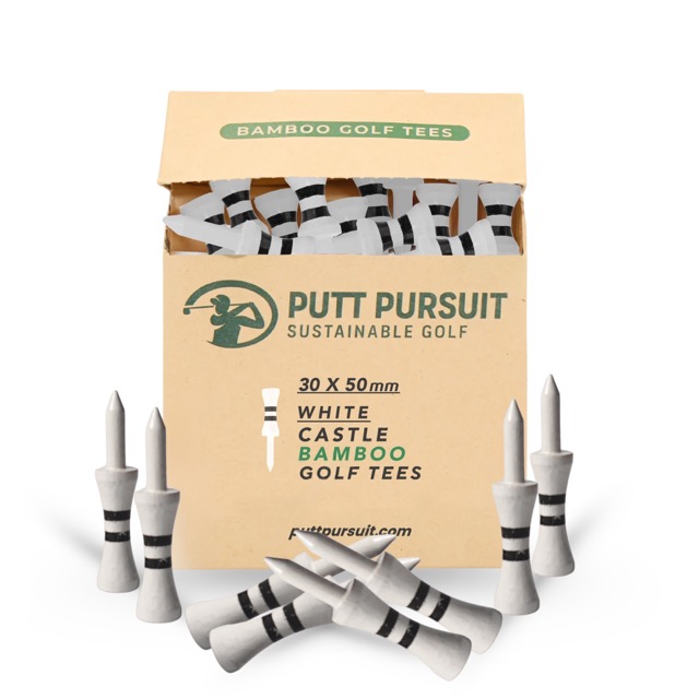 white 50mm bamboo castle golf tees