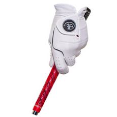 leather golf gloves holding the club with golf grip
