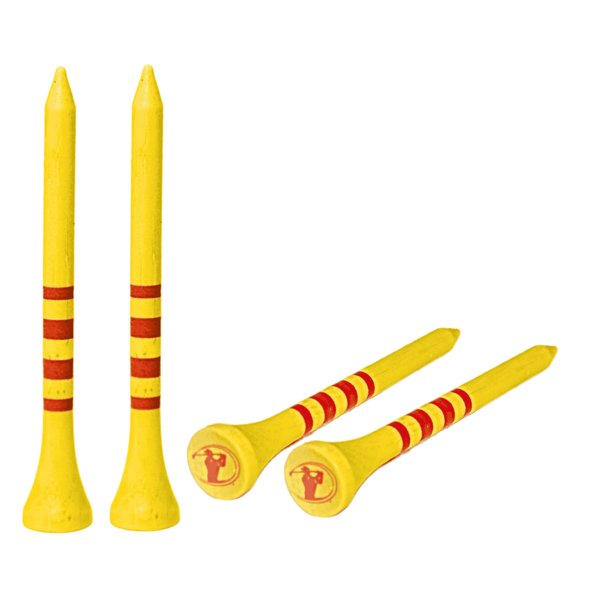 Yellow 70mm bamboo tees with red stripes