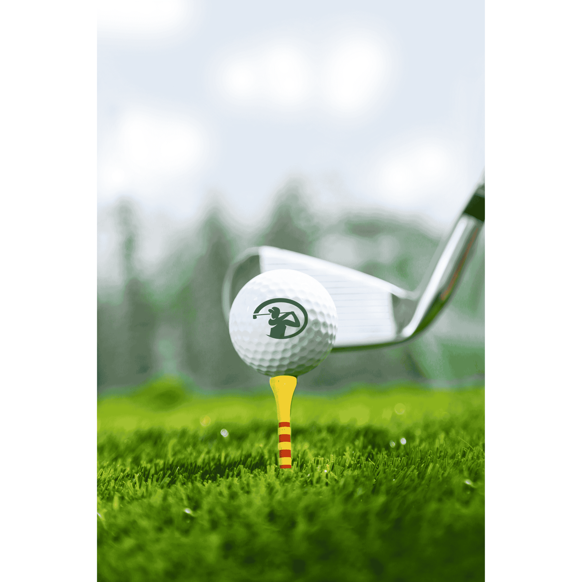 Yellow and red 70mm bamboo tees with golf club