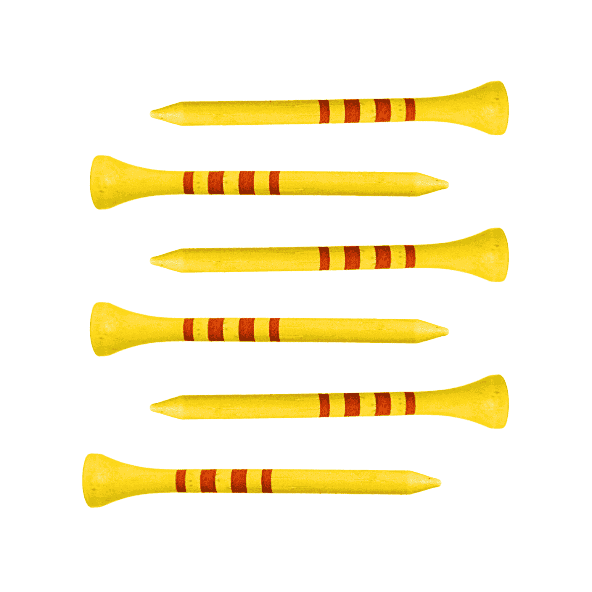 Yellow and red 70mm bamboo tees side view