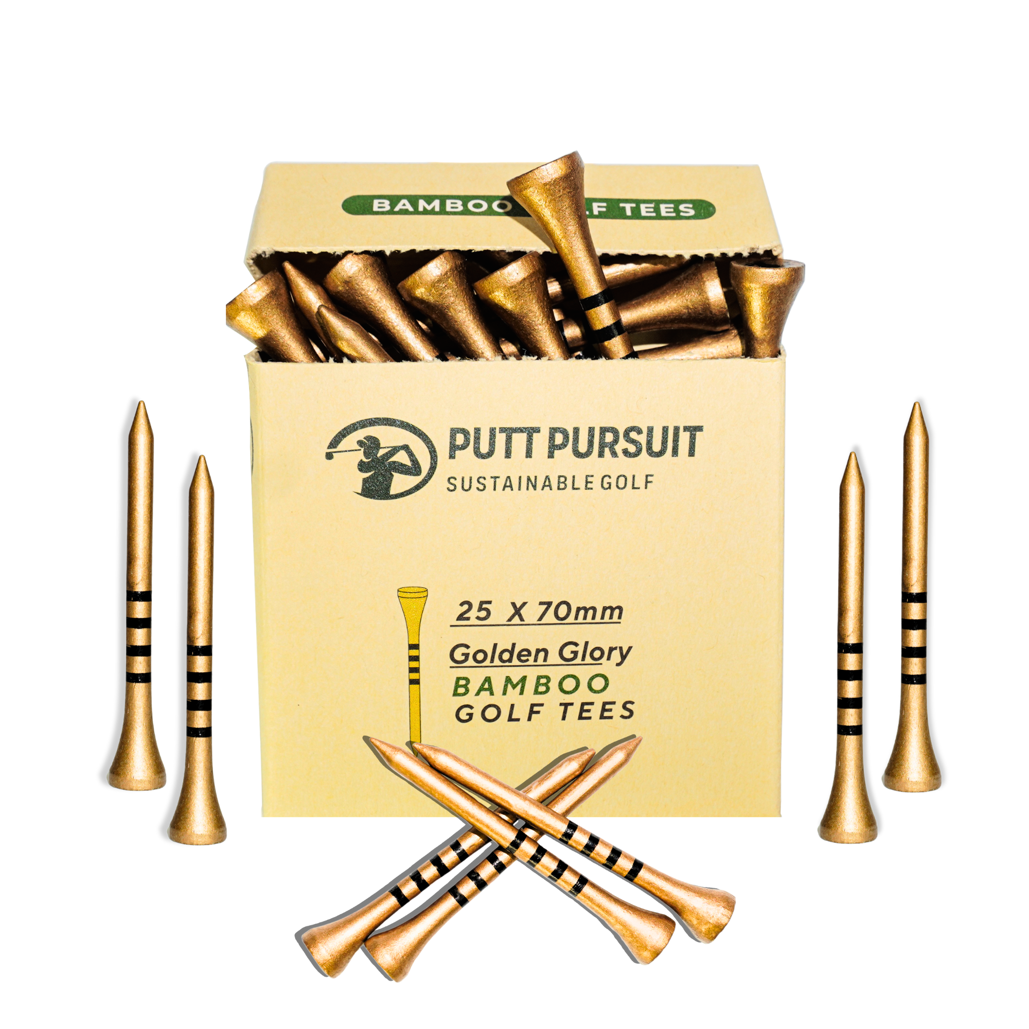 25 pack golf tees golden and black