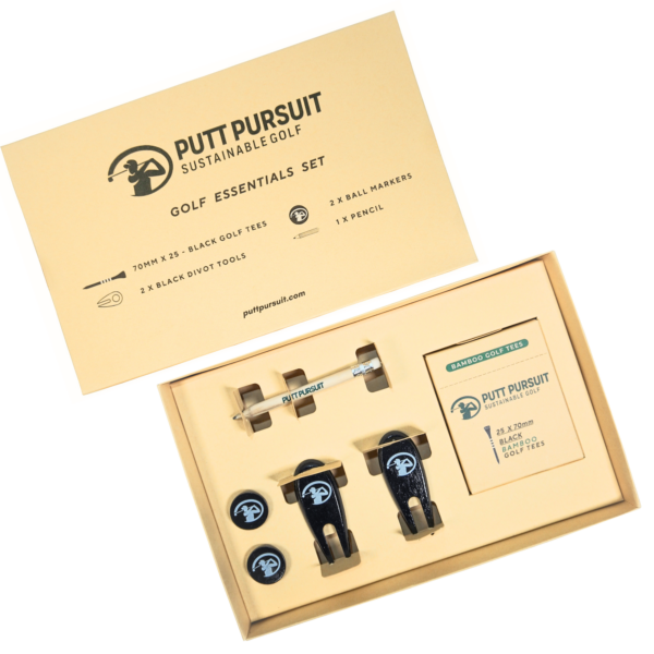Golf essentials kit, golf tees, divot tool, ball marker