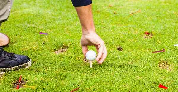 golf course tee box with broken plastic golf tees